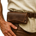 Echt-Leder Gürtel-Tasche | VIKING – an rustikalem Leder-Gürtel befestigt, Wikinger-Style