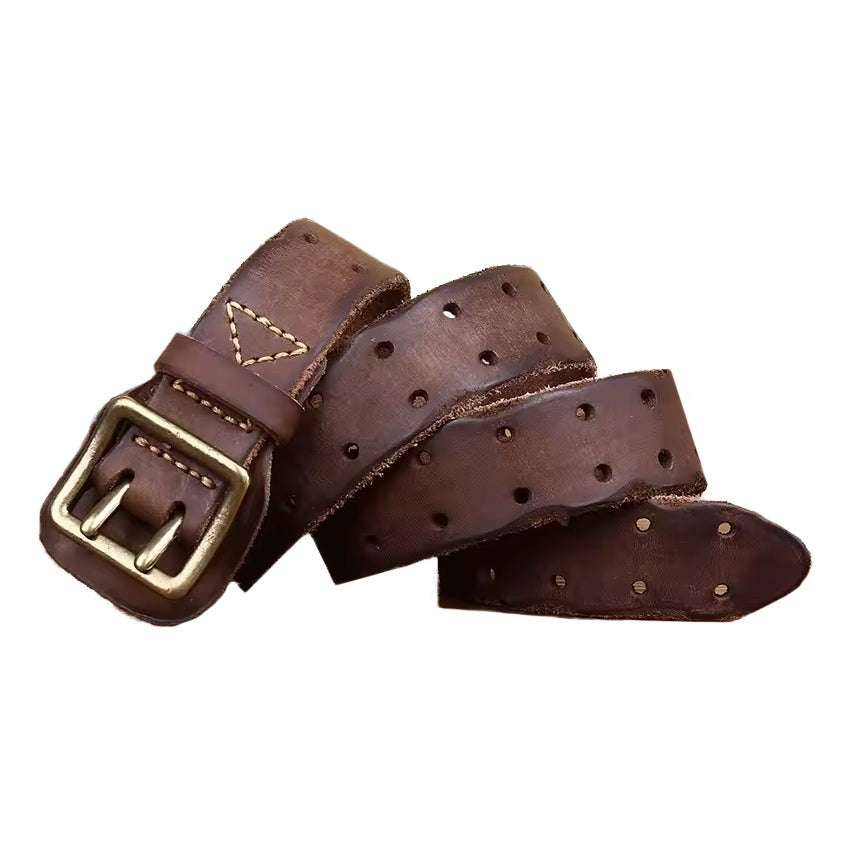 Wikinger Gürtel RAGNAR – brauner Echtleder Gurt aus Rindsleder mit massiver Metallschnalle, robust und handgefertigt