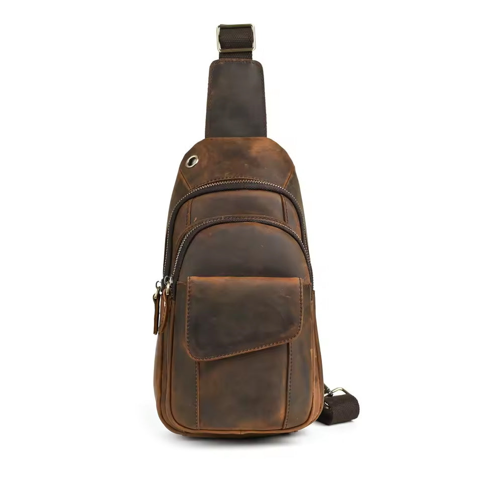 Echtleder Umhängetasche Herren Frontansicht aus dunklem Rindsleder