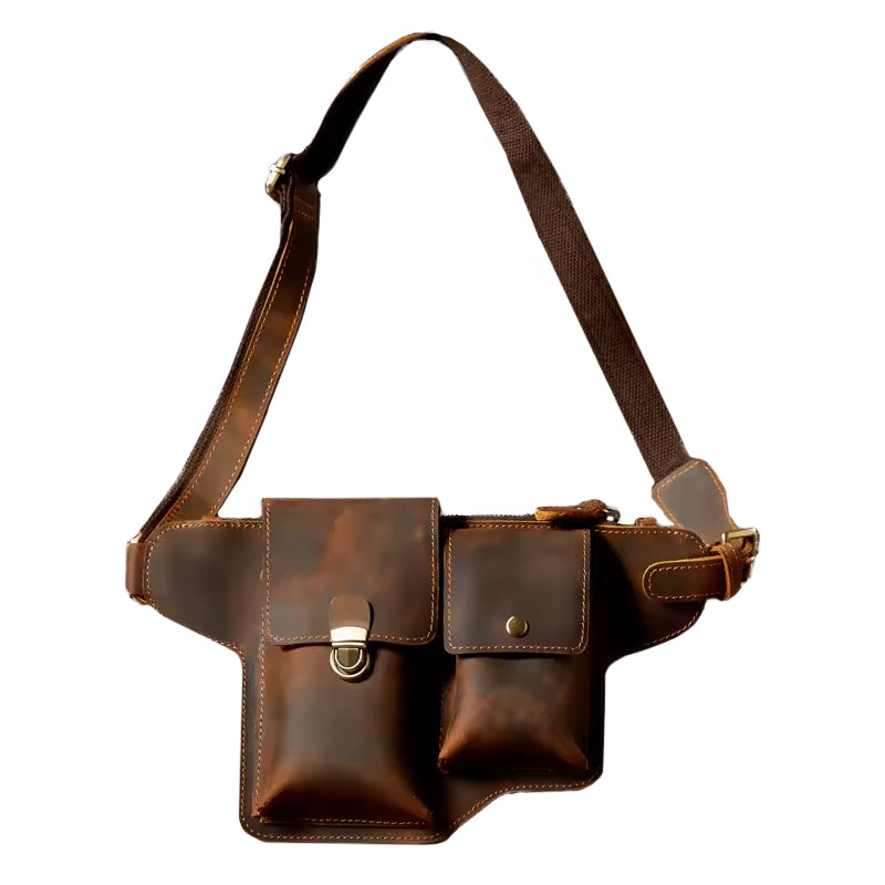 Echtleder Umhängetasche Herren aus Crazy Horse Rindsleder – getragen am Schulterriemen