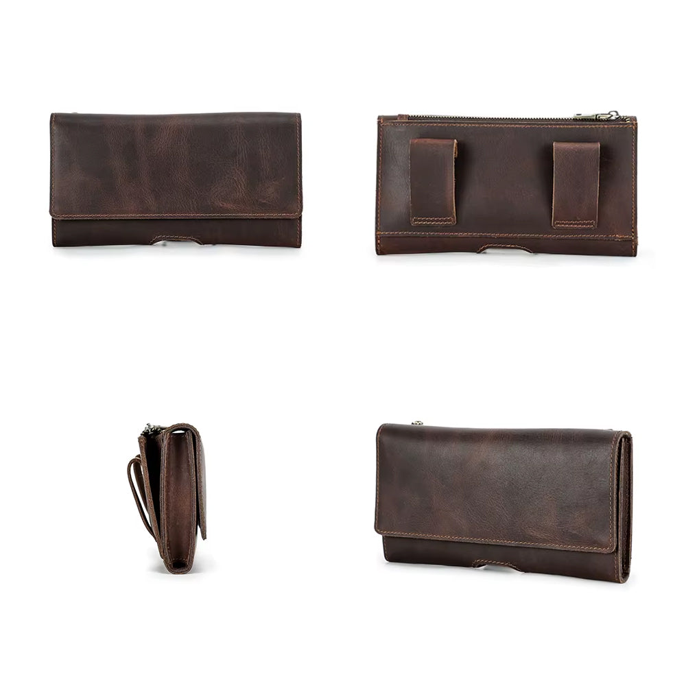 Gürtelclip Geldbörse | FJÄLL-RIND – Vorder- und Seitenansicht der Echtledertasche