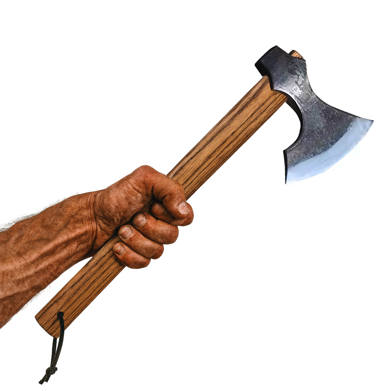 Viking Nord-Axt YXA – Nahaufnahme des geschärften Stahlkopfs, detailreich und rasiermesserscharf, perfekt für echte Holzarbeiten und nordische Reenactment-Szenen