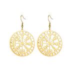 Edelstahl Vegvisir Ohrringe in Goldoptik, filigraner Runen Schmuck für Damen.