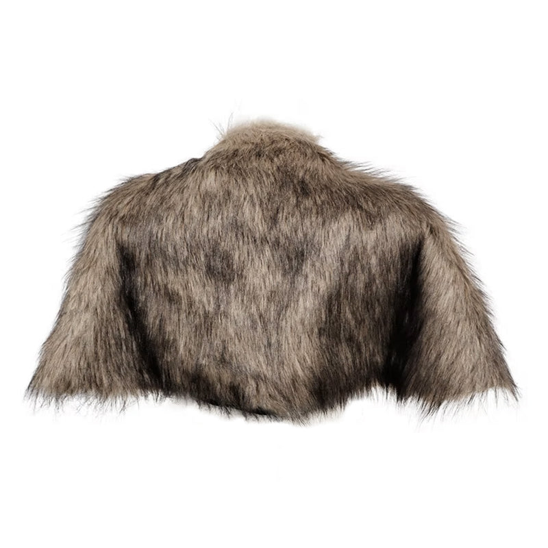 Echter Wikinger Schultermantel aus Kunstfell – Rückansicht des Schulterfells in hellbrauner Farbe, detailreich und naturgetreu.Echter Wikinger Schultermantel aus Kunstfell – Rückansicht des Schulterfells in hellbrauner Farbe, detailreich und naturgetreu.