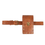 Taillengürtel aus braunem PU-Leder im Mittelalter Stil – LARP Gürtel mit Tasche und Messingbeschlägen