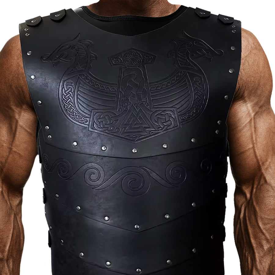 Wikinger Rüstung Drakkar – schwarze Lederrüstung für Mittelalter und LARP