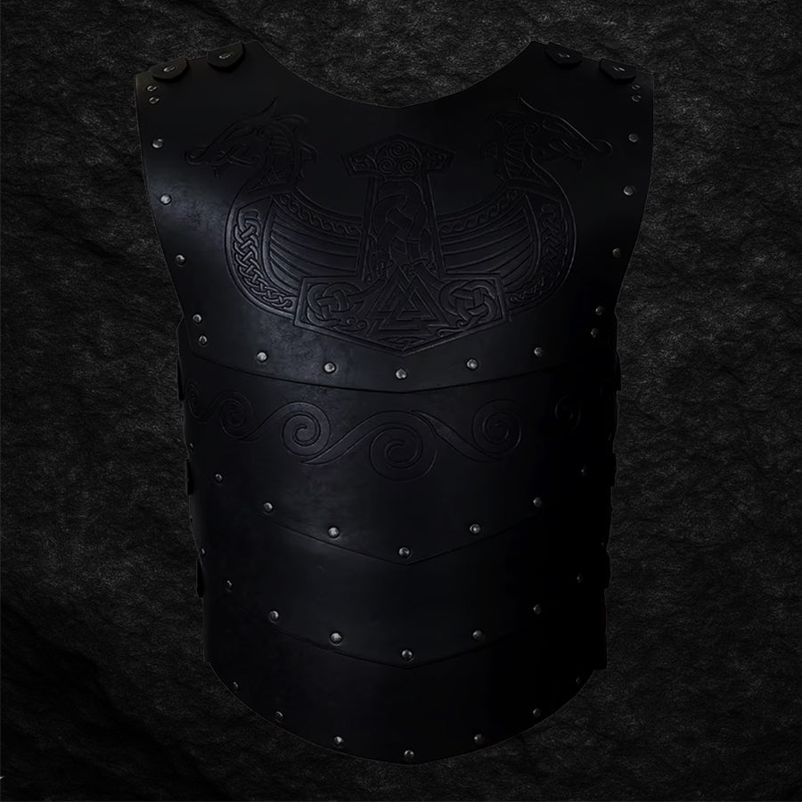 Wikinger Rüstung Drakkar – schwarze Lederrüstung für LARP und Reenactment