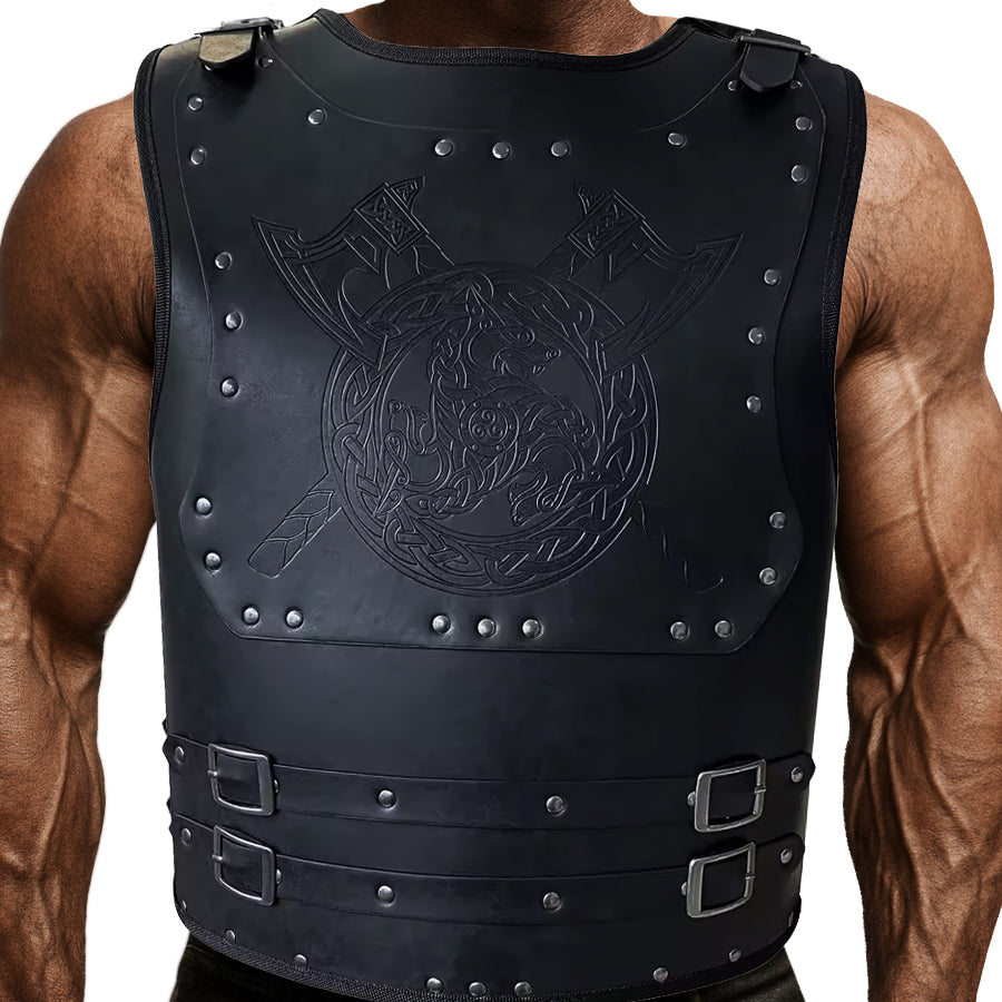 Wikinger Rüstung Fenrir – schwarze Leder-Rüstung mit Schulterfreiheit