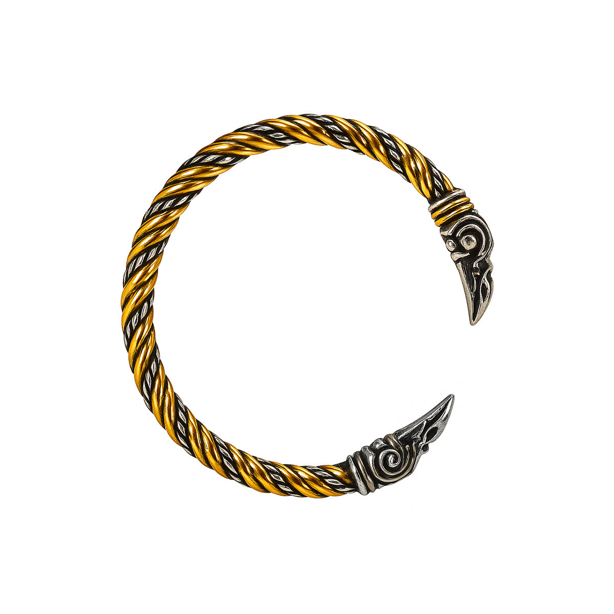 Wikinger Armring VIKING-OATH – zweifarbiges Edelstahl-Armband in Gold-Silber mit Raben-Design, nordischer Schmuck