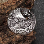 Runde Wikinger Brosche Celtic Brooch mit Wikingerschiff – nordische Gewandnadel aus Metall, detailreich graviert, ideal für LARP und Reenactment