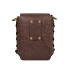 Rückseite der Wikinger Damen-Handtasche – braunes Kunstleder mit Verstärkungsnieten im Mittelalter Design