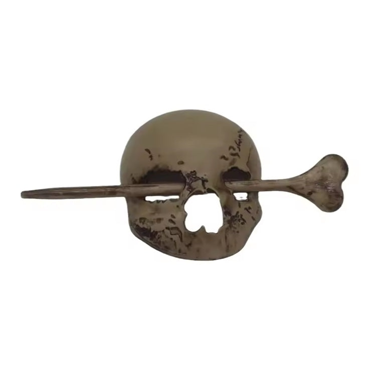 Totenschädel Damen-Haarklammer mit Knochenstab für Wikingerin – rustikales Accessoire für Flechtfrisuren oder LARP-Kostüme