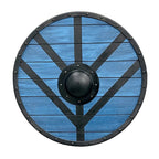 Wikinger-Schild Lagertha Blau Rundschild aus Holz mit schwarzem Muster und Metallbuckel – inspiriert von Vikings, ideal für Reenactment & Deko