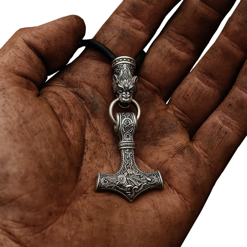 Mjölnir Thors Hammer Anhänger 925 Silber Wikinger Schmuck in Hand