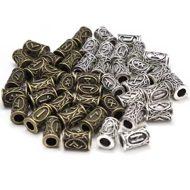 Set Wikinger Haarperlen – Silber, Gold, Bronze – 8.5x13mm – Runen Schmuck