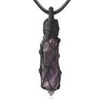 Kristall Anhänger aus Amethyst im schwarzen Seil-Wrap, hexagonale Naturstein Halskette im Wikinger Stil