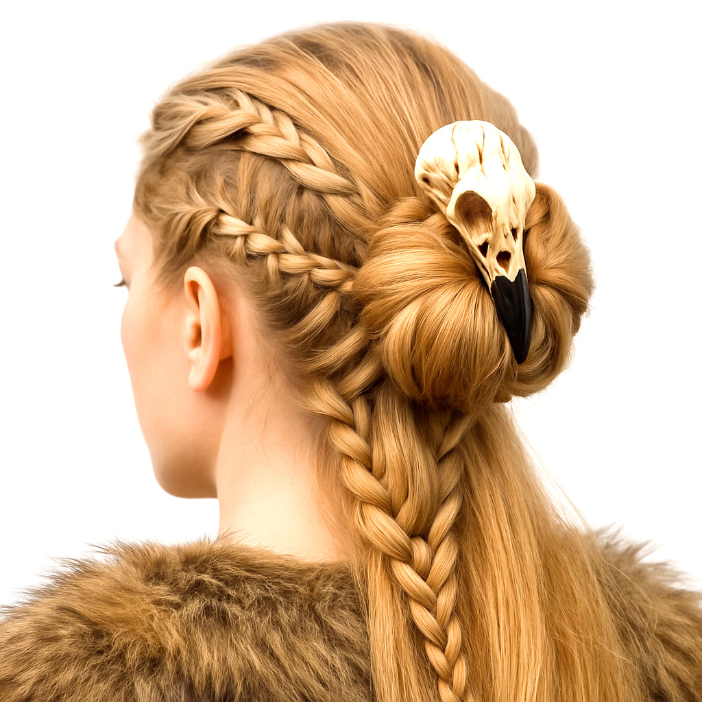 Raben-Schädel Haarklammer hält Dutt im Wikinger-Stil – nordisches Haaraccessoire für Frauen, Cosplay & Mittelalter-Outfits
