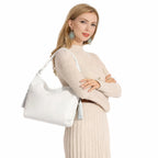 Echtleder Handtasche Damen Weiss aus Rindsleder von Model getragen Hobo Umhängetasche FASHION II