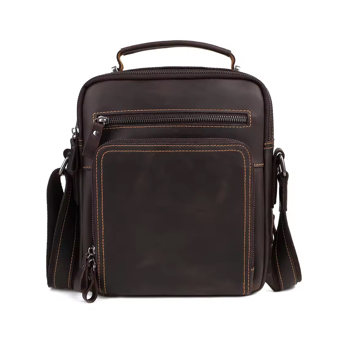 Echtleder Umhängetasche Herren , in dark-coffee, geschlossen, hochwertige Ledertasche mit Reissverschluss