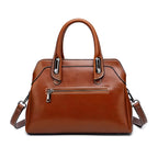 Echtleder Handtasche Damen Rückansicht, braune Leder Handtasche mit Reissverschluss